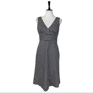 Spense Black White Polka Dot V-neck Surplice High Waist A-line Dress Women's 6